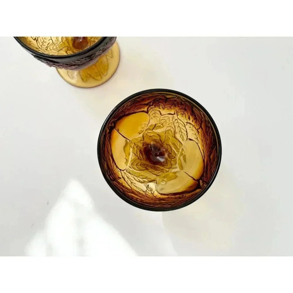 Vintage Brown + Gold set of 2 Glass Tiara Sweet Pear Amber Sherbert Dessert Cups - Picture 4 of 10
